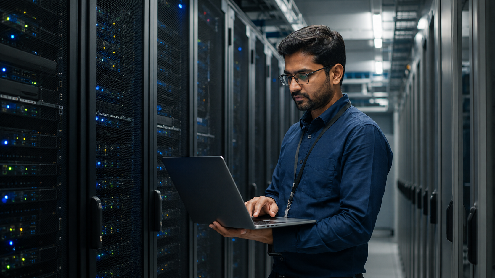 Indian server engineer working in data center infrastructure