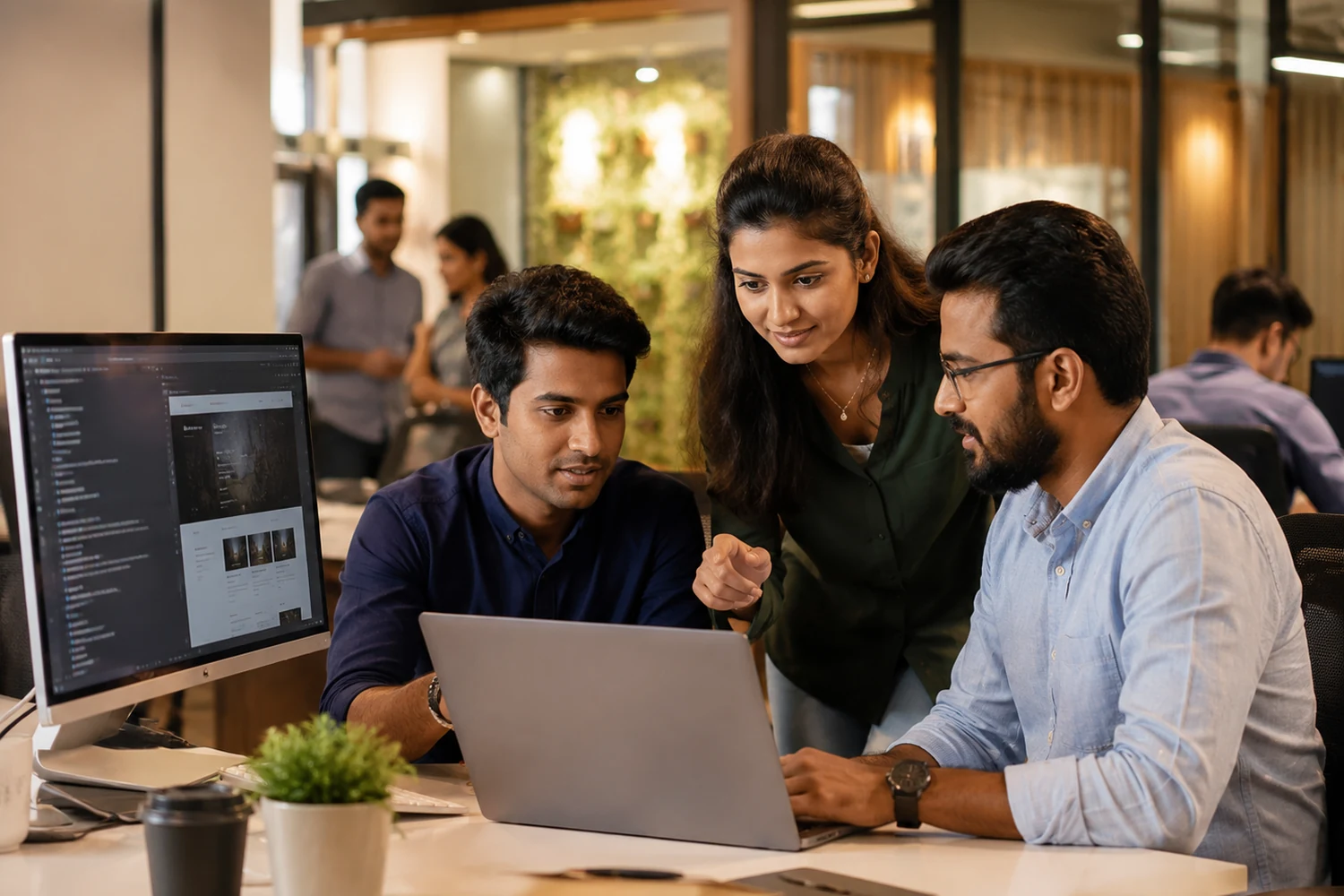 Web development team working on a website project