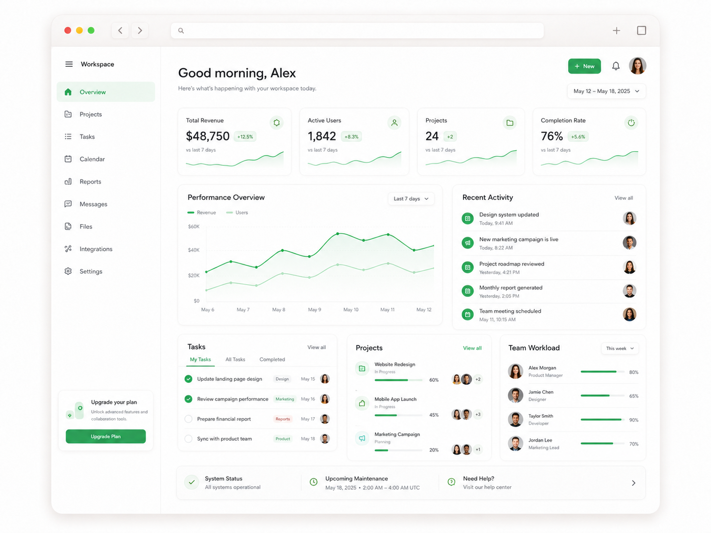 Preview of a SaaS dashboard web interface